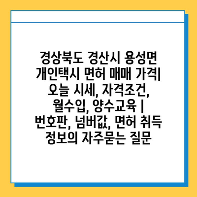 경상북도 경산시 용성면 개인택시 면허 매매 가격| 오늘 시세, 자격조건, 월수입, 양수교육 | 번호판, 넘버값, 면허 취득 정보