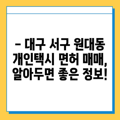 대구 서구 원대동 개인택시 면허 매매| 오늘 시세 확인 &  자격조건 | 넘버값, 월수입, 양수교육