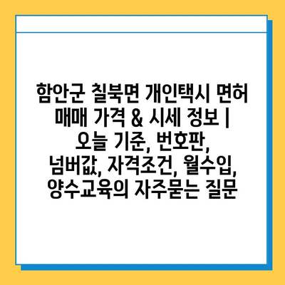 함안군 칠북면 개인택시 면허 매매 가격 & 시세 정보 | 오늘 기준, 번호판, 넘버값, 자격조건, 월수입, 양수교육