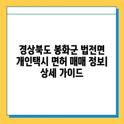 경상북도 봉화군 법전면 개인택시 면허 매매 가격| 오늘 시세, 넘버값, 자격조건, 월수입, 양수교육 | 상세 정보