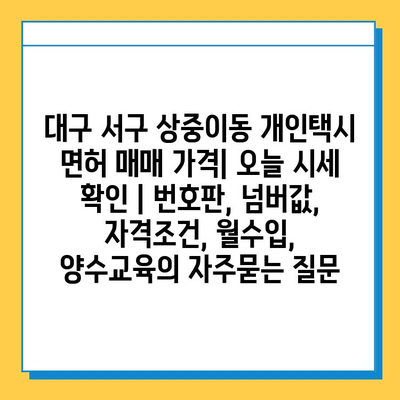 대구 서구 상중이동 개인택시 면허 매매 가격| 오늘 시세 확인 | 번호판, 넘버값, 자격조건, 월수입, 양수교육