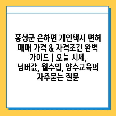 홍성군 은하면 개인택시 면허 매매 가격 & 자격조건 완벽 가이드 | 오늘 시세, 넘버값, 월수입, 양수교육