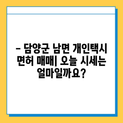 담양군 남면 개인택시 면허 매매| 오늘 시세 & 넘버값 | 자격조건 | 월수입 | 양수교육