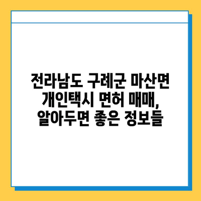 전라남도 구례군 마산면 개인택시 면허 매매| 오늘 시세 & 넘버값 | 자격조건 | 월수입 | 양수교육