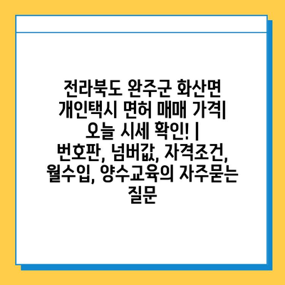 전라북도 완주군 화산면 개인택시 면허 매매 가격| 오늘 시세 확인! | 번호판, 넘버값, 자격조건, 월수입, 양수교육