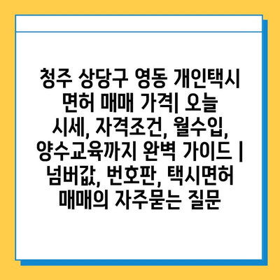 청주 상당구 영동 개인택시 면허 매매 가격| 오늘 시세, 자격조건, 월수입, 양수교육까지 완벽 가이드 | 넘버값, 번호판, 택시면허 매매