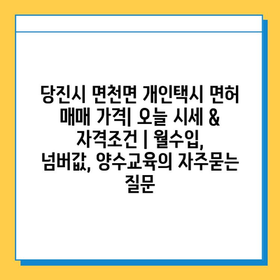 당진시 면천면 개인택시 면허 매매 가격| 오늘 시세 & 자격조건 | 월수입, 넘버값, 양수교육