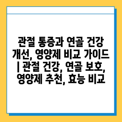 관절 통증과 연골 건강 개선, 영양제 비교 가이드 | 관절 건강, 연골 보호, 영양제 추천, 효능 비교