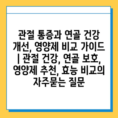 관절 통증과 연골 건강 개선, 영양제 비교 가이드 | 관절 건강, 연골 보호, 영양제 추천, 효능 비교