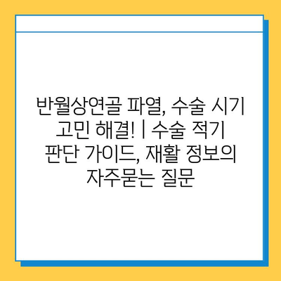 반월상연골 파열, 수술 시기 고민 해결! | 수술 적기 판단 가이드, 재활 정보