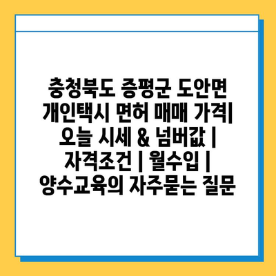 충청북도 증평군 도안면 개인택시 면허 매매 가격| 오늘 시세 & 넘버값 | 자격조건 | 월수입 | 양수교육