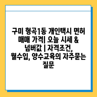 구미 형곡1동 개인택시 면허 매매 가격| 오늘 시세 & 넘버값 | 자격조건, 월수입, 양수교육