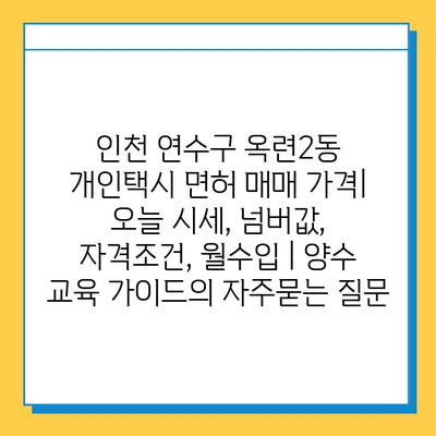 인천 연수구 옥련2동 개인택시 면허 매매 가격| 오늘 시세, 넘버값, 자격조건, 월수입 | 양수 교육 가이드