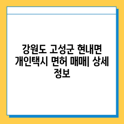 강원도 고성군 현내면 개인택시 면허 매매 가격| 오늘 시세, 넘버값, 자격조건, 월수입, 양수교육 | 상세 정보