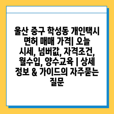 울산 중구 학성동 개인택시 면허 매매 가격| 오늘 시세, 넘버값, 자격조건, 월수입, 양수교육 | 상세 정보 & 가이드