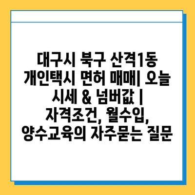 대구시 북구 산격1동 개인택시 면허 매매| 오늘 시세 & 넘버값 | 자격조건, 월수입, 양수교육