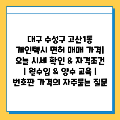 대구 수성구 고산1동 개인택시 면허 매매 가격| 오늘 시세 확인 & 자격조건 | 월수입 & 양수 교육 | 번호판 가격