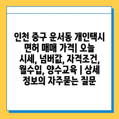 인천 중구 운서동 개인택시 면허 매매 가격| 오늘 시세, 넘버값, 자격조건, 월수입, 양수교육 | 상세 정보