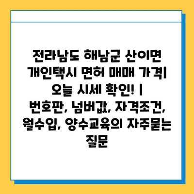 전라남도 해남군 산이면 개인택시 면허 매매 가격| 오늘 시세 확인! | 번호판, 넘버값, 자격조건, 월수입, 양수교육