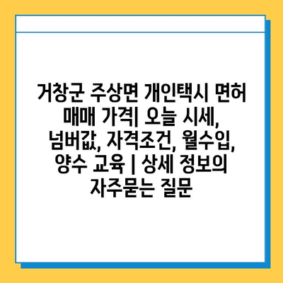 거창군 주상면 개인택시 면허 매매 가격| 오늘 시세, 넘버값, 자격조건, 월수입, 양수 교육 | 상세 정보