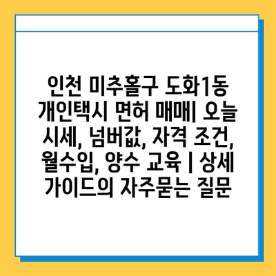 인천 미추홀구 도화1동 개인택시 면허 매매| 오늘 시세, 넘버값, 자격 조건, 월수입, 양수 교육 | 상세 가이드