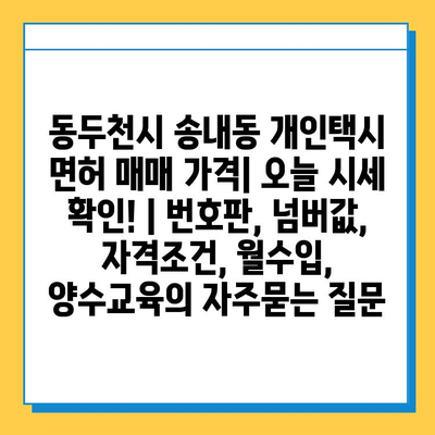 동두천시 송내동 개인택시 면허 매매 가격| 오늘 시세 확인! | 번호판, 넘버값, 자격조건, 월수입, 양수교육