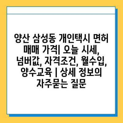 양산 삼성동 개인택시 면허 매매 가격| 오늘 시세, 넘버값, 자격조건, 월수입, 양수교육 | 상세 정보