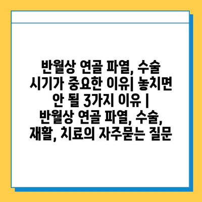 반월상 연골 파열, 수술 시기가 중요한 이유| 놓치면 안 될 3가지 이유 | 반월상 연골 파열, 수술, 재활, 치료