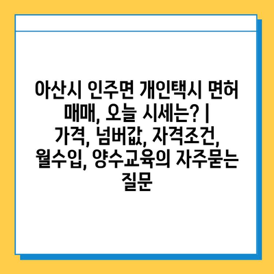 아산시 인주면 개인택시 면허 매매, 오늘 시세는? | 가격, 넘버값, 자격조건, 월수입, 양수교육