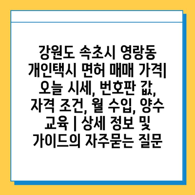 강원도 속초시 영랑동 개인택시 면허 매매 가격| 오늘 시세, 번호판 값, 자격 조건, 월 수입, 양수 교육 | 상세 정보 및 가이드