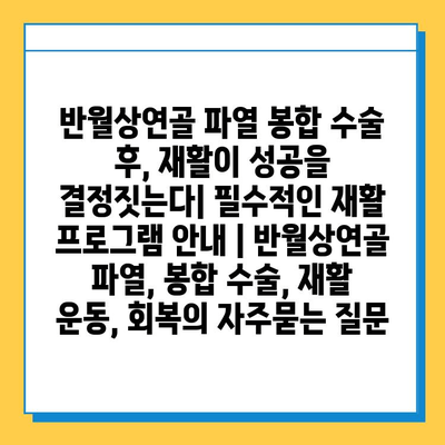 반월상연골 파열 봉합 수술 후, 재활이 성공을 결정짓는다| 필수적인 재활 프로그램 안내 | 반월상연골 파열, 봉합 수술, 재활 운동, 회복