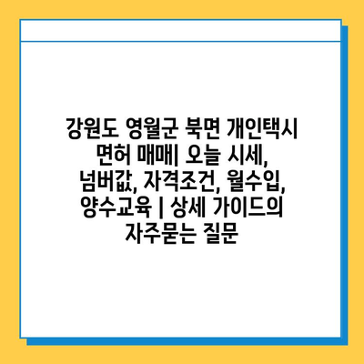 강원도 영월군 북면 개인택시 면허 매매| 오늘 시세, 넘버값, 자격조건, 월수입, 양수교육 | 상세 가이드