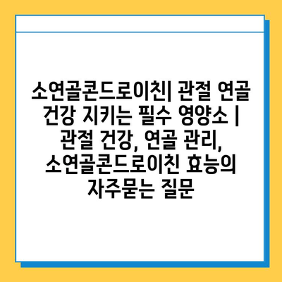 소연골콘드로이친| 관절 연골 건강 지키는 필수 영양소 | 관절 건강, 연골 관리, 소연골콘드로이친 효능