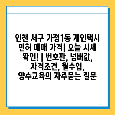 인천 서구 가정1동 개인택시 면허 매매 가격| 오늘 시세 확인! | 번호판, 넘버값, 자격조건, 월수입, 양수교육