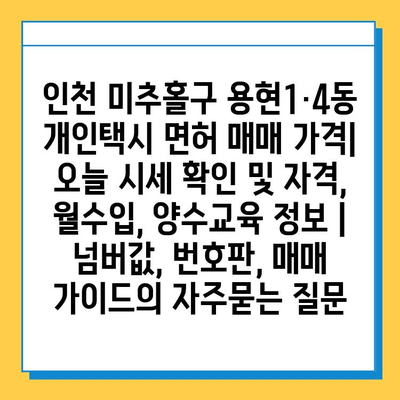 인천 미추홀구 용현1·4동 개인택시 면허 매매 가격| 오늘 시세 확인 및 자격, 월수입, 양수교육 정보 | 넘버값, 번호판, 매매 가이드