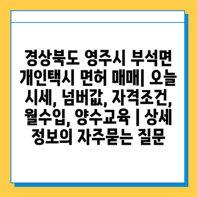 경상북도 영주시 부석면 개인택시 면허 매매| 오늘 시세, 넘버값, 자격조건, 월수입, 양수교육 | 상세 정보