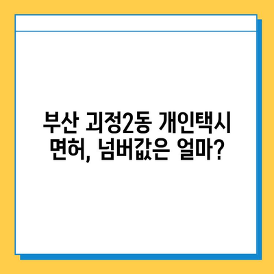 부산 사하구 괴정2동 개인택시 면허 매매| 오늘 시세 확인 & 자격조건, 월수입, 양수교육 정보 | 번호판, 넘버값, 가격