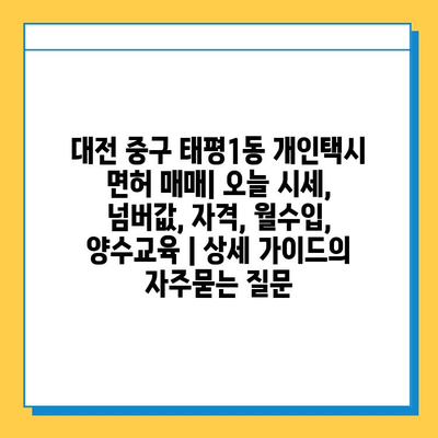 대전 중구 태평1동 개인택시 면허 매매| 오늘 시세, 넘버값, 자격, 월수입, 양수교육 | 상세 가이드