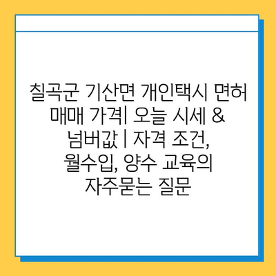 칠곡군 기산면 개인택시 면허 매매 가격| 오늘 시세 & 넘버값 | 자격 조건, 월수입, 양수 교육