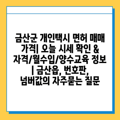 금산군 개인택시 면허 매매 가격| 오늘 시세 확인 & 자격/월수입/양수교육 정보 | 금산읍, 번호판, 넘버값