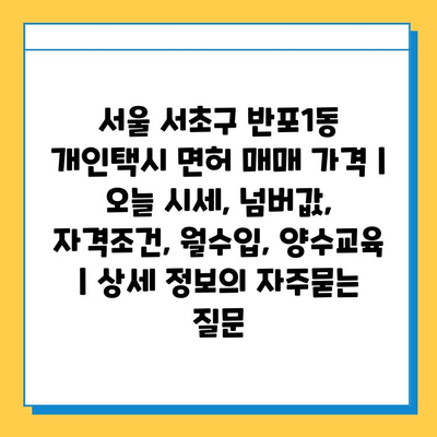 서울 서초구 반포1동 개인택시 면허 매매 가격 | 오늘 시세, 넘버값, 자격조건, 월수입, 양수교육 | 상세 정보