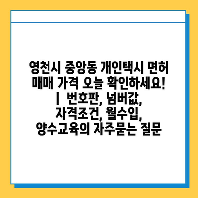 영천시 중앙동 개인택시 면허 매매 가격 오늘 확인하세요! |  번호판, 넘버값, 자격조건, 월수입, 양수교육