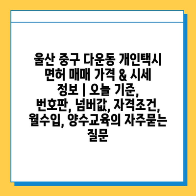 울산 중구 다운동 개인택시 면허 매매 가격 & 시세 정보 | 오늘 기준, 번호판, 넘버값, 자격조건, 월수입, 양수교육