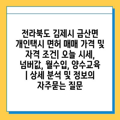 전라북도 김제시 금산면 개인택시 면허 매매 가격 및 자격 조건| 오늘 시세, 넘버값, 월수입, 양수교육 | 상세 분석 및 정보