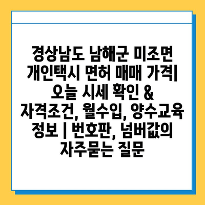 경상남도 남해군 미조면 개인택시 면허 매매 가격| 오늘 시세 확인 & 자격조건, 월수입, 양수교육 정보 | 번호판, 넘버값