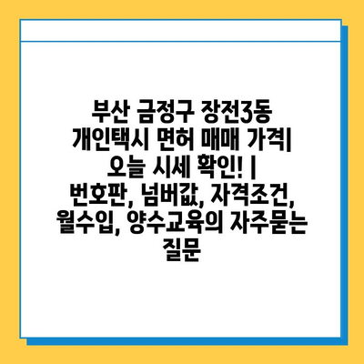 부산 금정구 장전3동 개인택시 면허 매매 가격| 오늘 시세 확인! | 번호판, 넘버값, 자격조건, 월수입, 양수교육