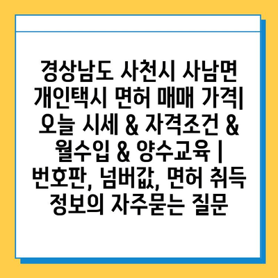 경상남도 사천시 사남면 개인택시 면허 매매 가격| 오늘 시세 & 자격조건 & 월수입 & 양수교육 | 번호판, 넘버값, 면허 취득 정보