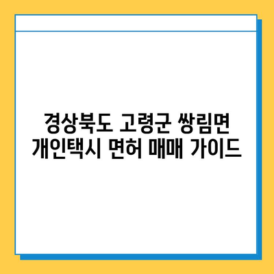 경상북도 고령군 쌍림면 개인택시 면허 매매| 오늘 시세, 넘버값, 자격조건, 월수입, 양수교육 | 상세 가이드