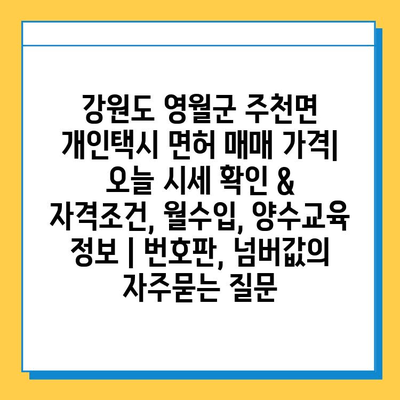 강원도 영월군 주천면 개인택시 면허 매매 가격| 오늘 시세 확인 & 자격조건, 월수입, 양수교육 정보 | 번호판, 넘버값