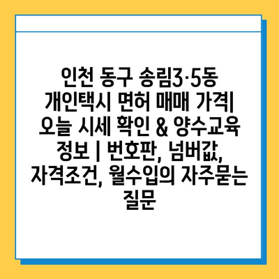 인천 동구 송림3·5동 개인택시 면허 매매 가격| 오늘 시세 확인 & 양수교육 정보 | 번호판, 넘버값, 자격조건, 월수입